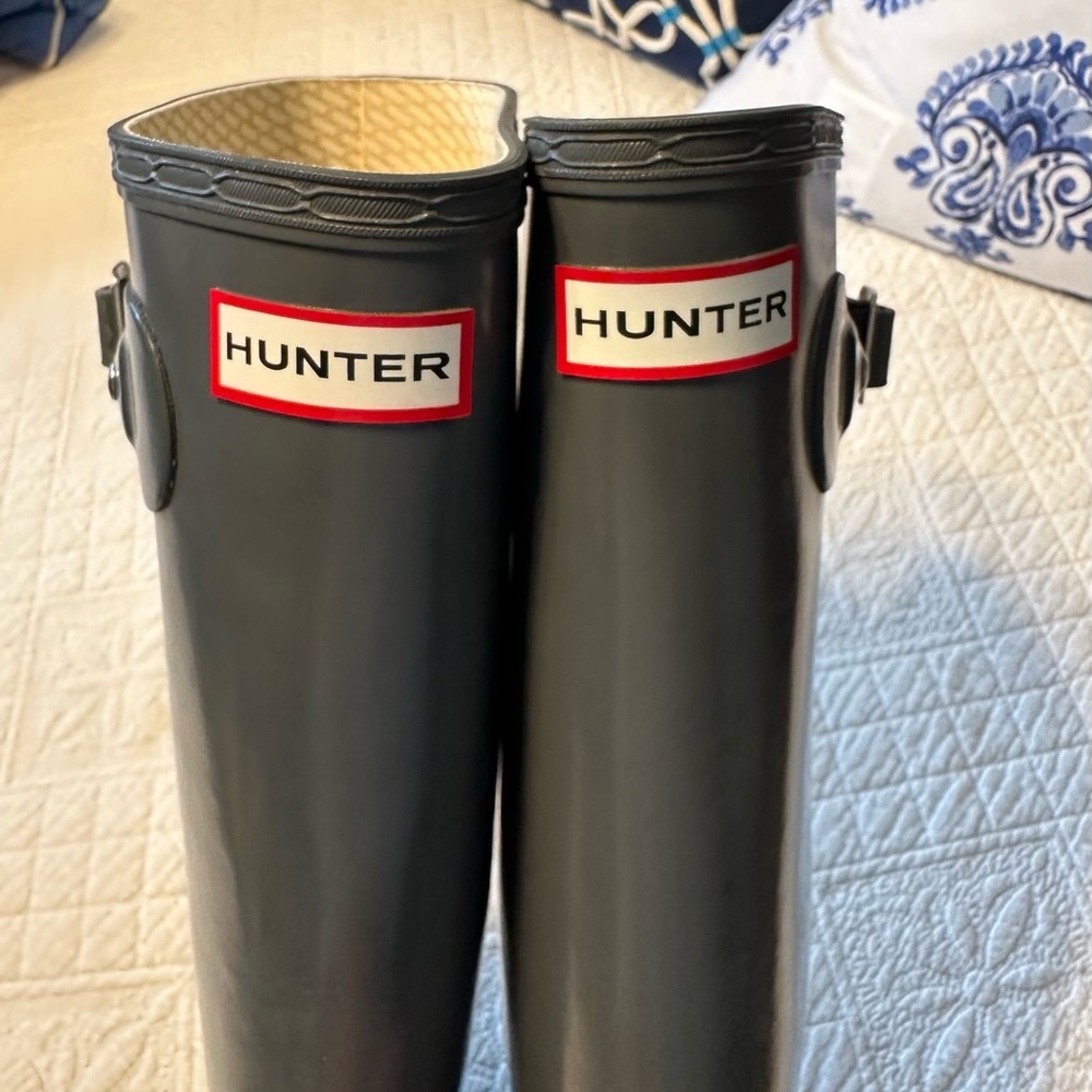 Hunter Original Tall Gloss Seep Grey Rain Boots M8/… Gem